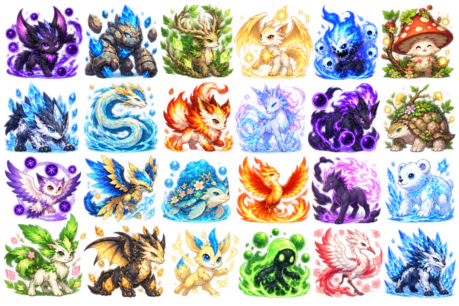 Twenty-four coming Fatekin on one board, left to right and top to bottom.